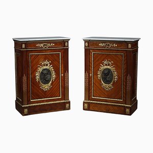 Louis XVI Marquetry Wood and Gilt Bronze Commodes Nightstands, 1850s, Set of 2