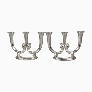 Deutsche Art Deco Kerzenhalter mit 3 Armen von WMF, 1930er, 2er Set
