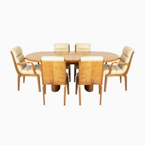 Art Deco Extendable Dining Suite in Satin Birch by Hille, 1930, Set of 7