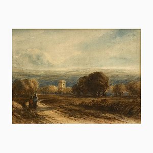 David Cox Ows, Figures on Rural Track, 1800s, Watercolour Painting