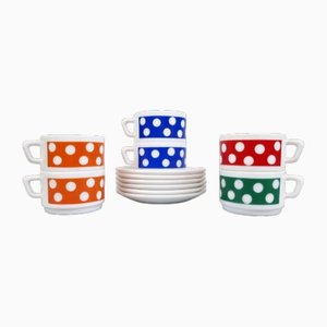Vintage Arcopal Polka Dots Cups and Saucers in Ceramic from JG Durand, 1970s, Set of 6