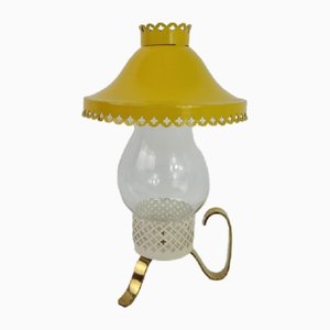 Vintage Yellow Brass Glass Lamp from Mategot, France, 1950s