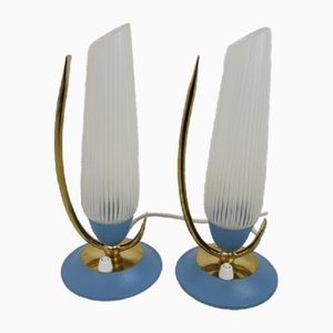 Mid-Century Metal and Brass Bedside Lamps, 1950s, Set of 2