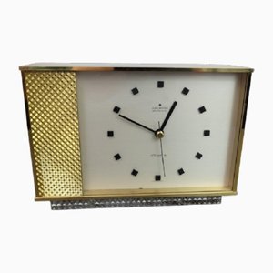 Vintage Hollywood Regency Brass Table Clock by Junghans Elektronik, 1950s
