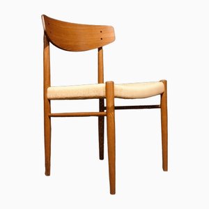 Silla modelo Mid-Century de teca y cuerda de papel de AM501, Dinamarca, años 60