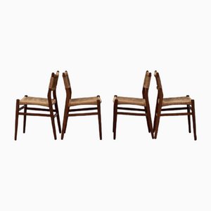 Mid-Century Danish Chairs in Teak and Paper-Cord, 1960s, Set of 4