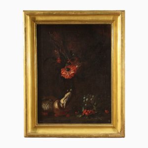 Still Life with Flowers and Fruit, 17th Century, Oil on Canvas, Framed