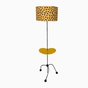 Mid-Century French Floor Lamp in Metal with Fabric Umbrella, 1950