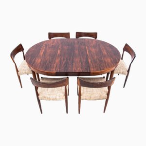 Rosewood Round Dining Table and Chairs by Bernhard Pedersen & Son, Denmark, 1960s, Set of 7