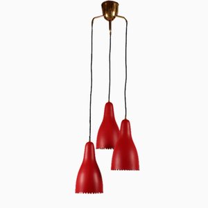 Lampadario laccato rosso di Bent Karlby per Lyfa, anni '50