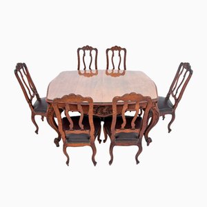 Dining Table with Chairs, France, 1890s, Set of 7