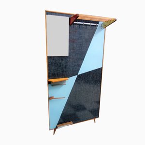 Blue and Black Formica Wall Unit Coat Rack, 1960s