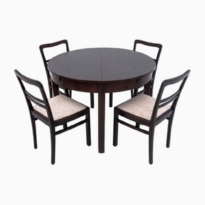 Art Deco Table and Chairs, Poland, 1940s, Set of 5