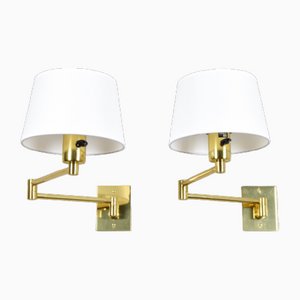 Mid-Century Modern Swing Arm Sconces in Brass by George W. Hansen for Metalarte, 1970s, Set of 2