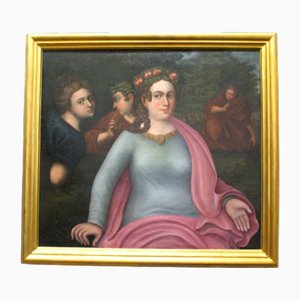Artista dell'Europa occidentale, scena di genere, XIX secolo, olio su tela, con cornice