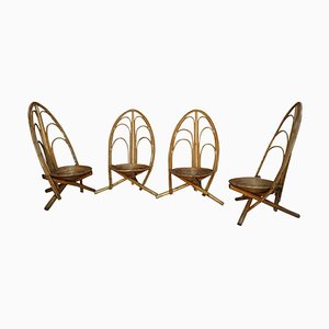 Fauteuils en Rotin et Bois, 1960s, Set de 4