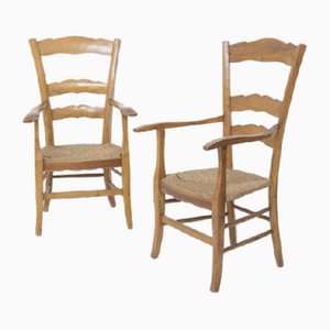 Stühle aus Holz & Stroh, 1940er, 2er Set