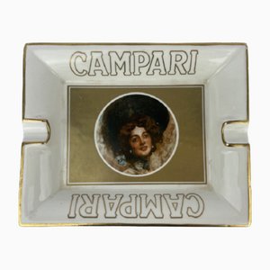 Cenicero Campari italiano de cerámica con ilustración de G. Tallone, años 80