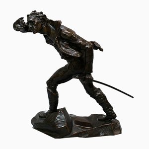 AE Carrier-Belleuse, Man Facing the Wind, Late 19th Century, Bronze