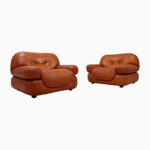 Cognac Leather Armchairs by Girgi for Sapporo, 1970s, Set of 2