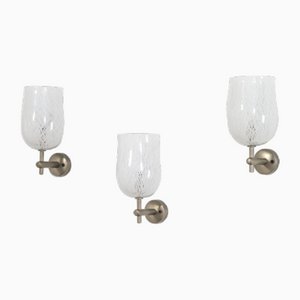 Murano Glass and Chrome Wall Lamps from Venini, 1950s, Set of 3