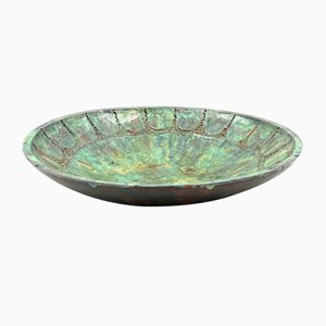 Mid-Century Green Earthenware Bowl / Centerpiece, France, 1950s