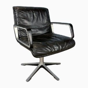 Vintage Swivel Office Chair in Black Leather by Delta for Wilkhahn, 1960s