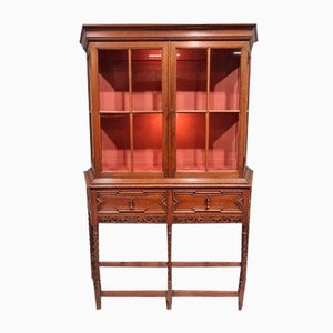 Antique Jacobean Style Display Chinese Cabinet Showcase in Oak, 1890s
