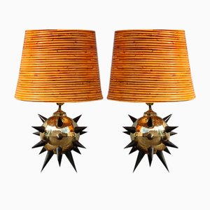 Italienische Tischlampen aus Messing, Metall & Bambus, 1950er, 2er Set