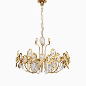 Mid-Century Hollywood Regency Chandelier in Gilt Brass and Crystal from Palwa, 1960s