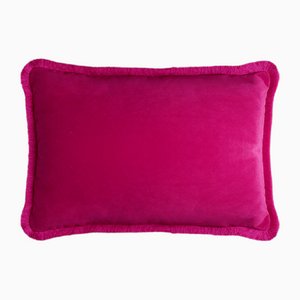 Kleines Happy Kissen aus Samt in Fuchsia von Lo Decor