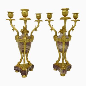 French Breche Violet Candleholders in Bronze, Set of 2