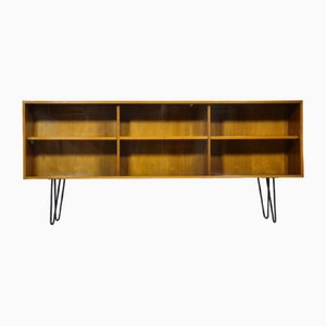 Vintage Glass and Nut Wood Showcases Sideboard with Hairpin Legs, 1960s