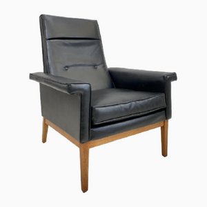 Highback Leatherette Black Armchair, 1960s