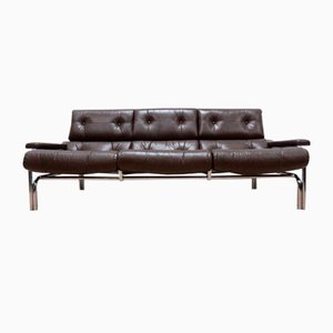 Mid-Century Pieff Alpha Sofa in Leather and Chrome, 1970s