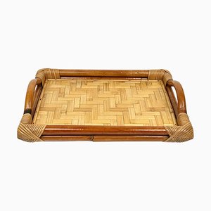 Bamboo and Rattan Rectangular Serving Tray, Italy, 1970s