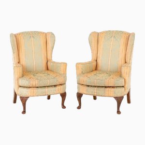 Queen Anne Wing Chairs with Cabriole Legs, 1920s, Set of 2