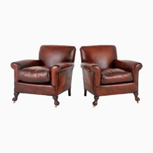 Victorian Leather Armchairs, 1890s, Set of 2