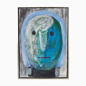 William Skotte Olsen, Face in Blue Nuances, Oil on Canvas