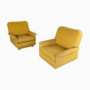 Armchairs in Ochre Fabric with Wheels, 1960s, Set of 2