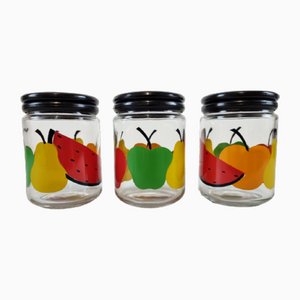 Vintage Glass Container Jars with Plastic Lids, 1980s, Set of 3