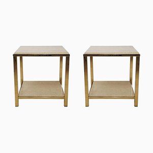 Side Tables in Travertine and 24 Carats of Belgo Chrom, 1970s, Set of 2