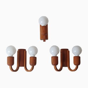 Wooden Wall Lights in Teak from Domus, 1970s, Set of 3