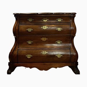 Antique Dutch Bombe Chest of Drawers in Walnut, 1700s