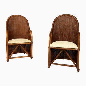 Armchairs in Manao Cane and Rush, 1970s, Set of 2