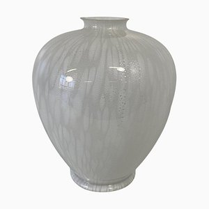 Italian White and Silver Leaf Vase in Murano Glass, 1980s