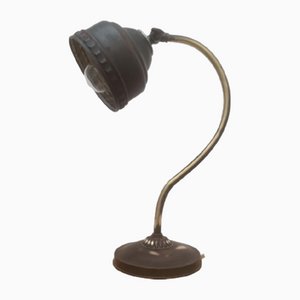 Brutalist Portuguese Industrial Style Articulated Desk Lamp in Black Brass, 1950s