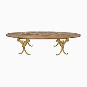 Italian Neoclassical Style Oval Coffee Table in Brass and Marble, 1950s