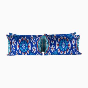 Federa Ikat in velluto blu, anni '70, set di 3