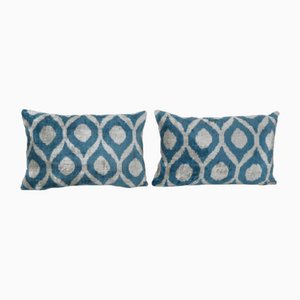 Sky Blue Ikat Velvet Cushion Cover, 2010s, Set of 2